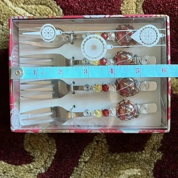 Wild Eye Design Cocktail Christmas Stainless Forks Handcrafted Beaded 3 Prong - Picture 10 of 10